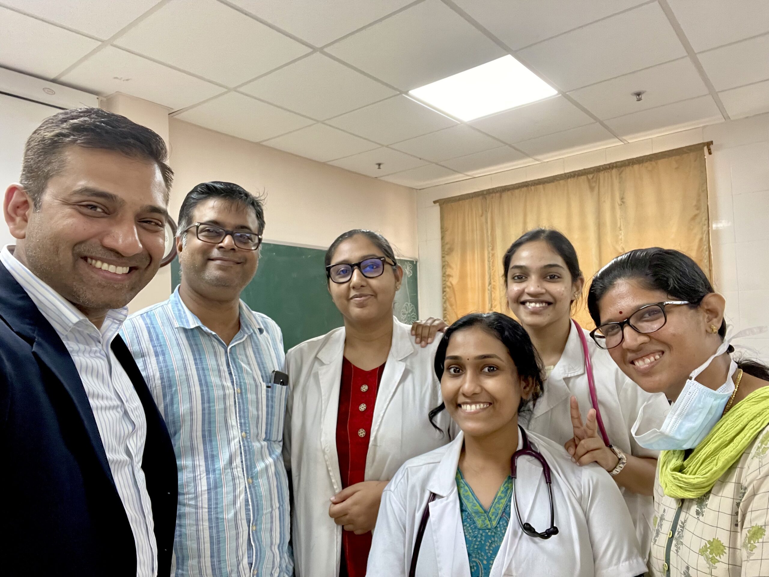 Rohan D'Souza and medical students at the Jawaharlal Institute. 